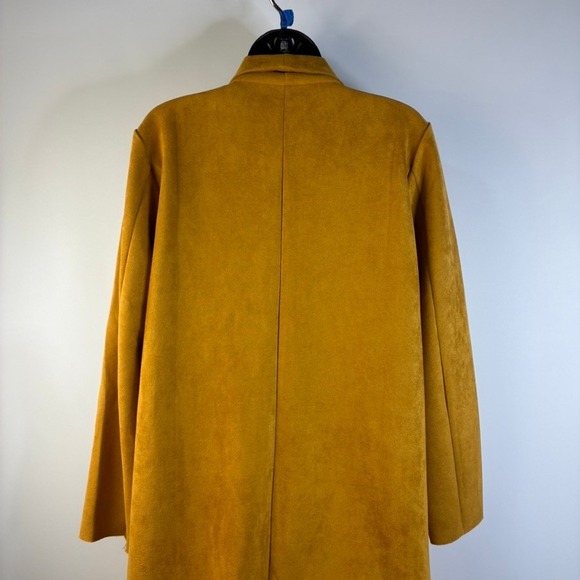 THML Anthropologie  Womens Med Mustard Yellow Faux Suede Duster Coat Open Front - Picture 11 of 16
